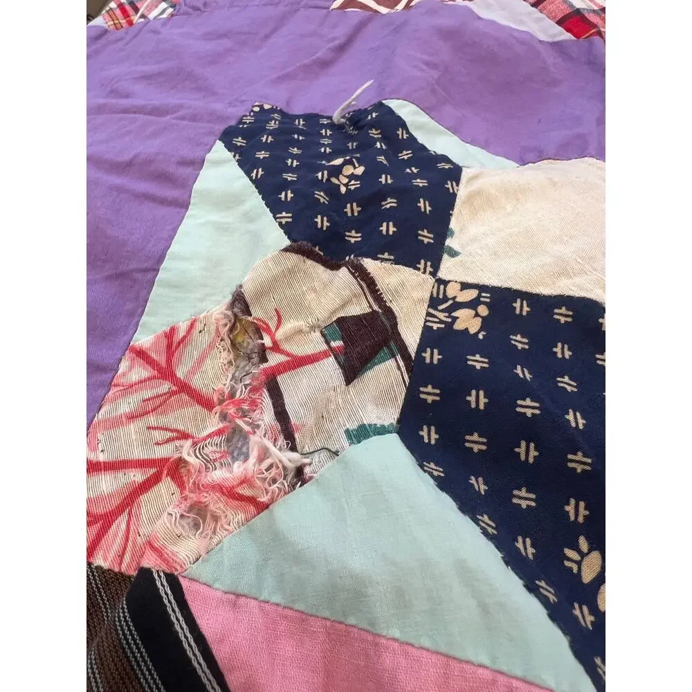 vintage 60-70's handmade patchwork quilt blanket twin size cottage core 6X5